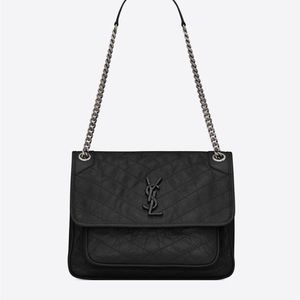 Authentic YSL Niki Medium Crinkled Shoulder Bag with Matching Wallet